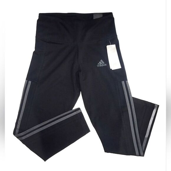 ADIDAS Women's High Rise 3-stripe 7/8 Cotton Tights HM2603 Black Leggings Size L - Picture 5 of 10